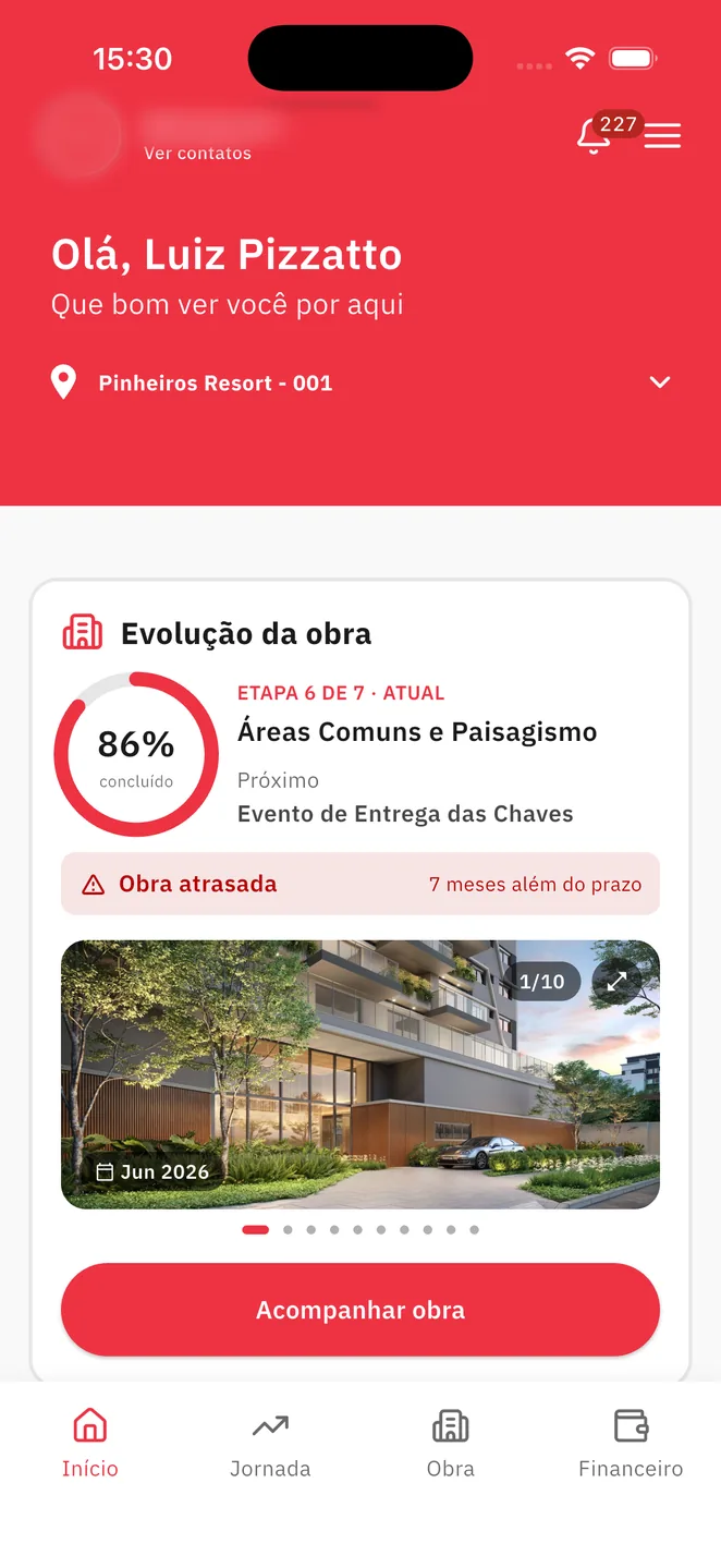 App com o tema visual de outra construtora, mostrando o white-label